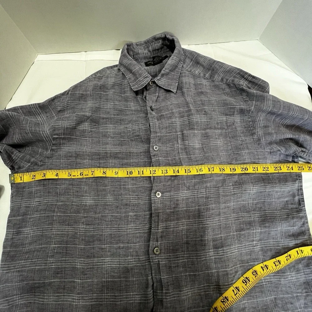 Banana Republic Shirt Mens  Sz Large Gray‎ Linen Factory Store Button Down